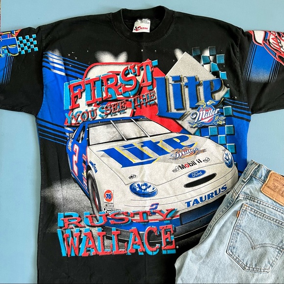 Nascar Other - Vintage 1988 Rusty Wallace Miller Lite Nascar Graphic Short Sleeve Shirt